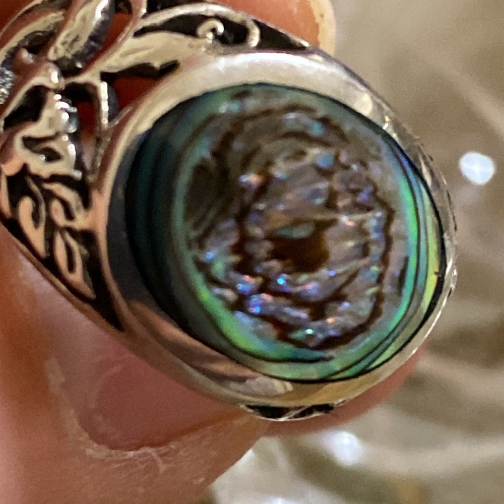 Abalone Shell Sterling Silver Ring Size 6 - image 4